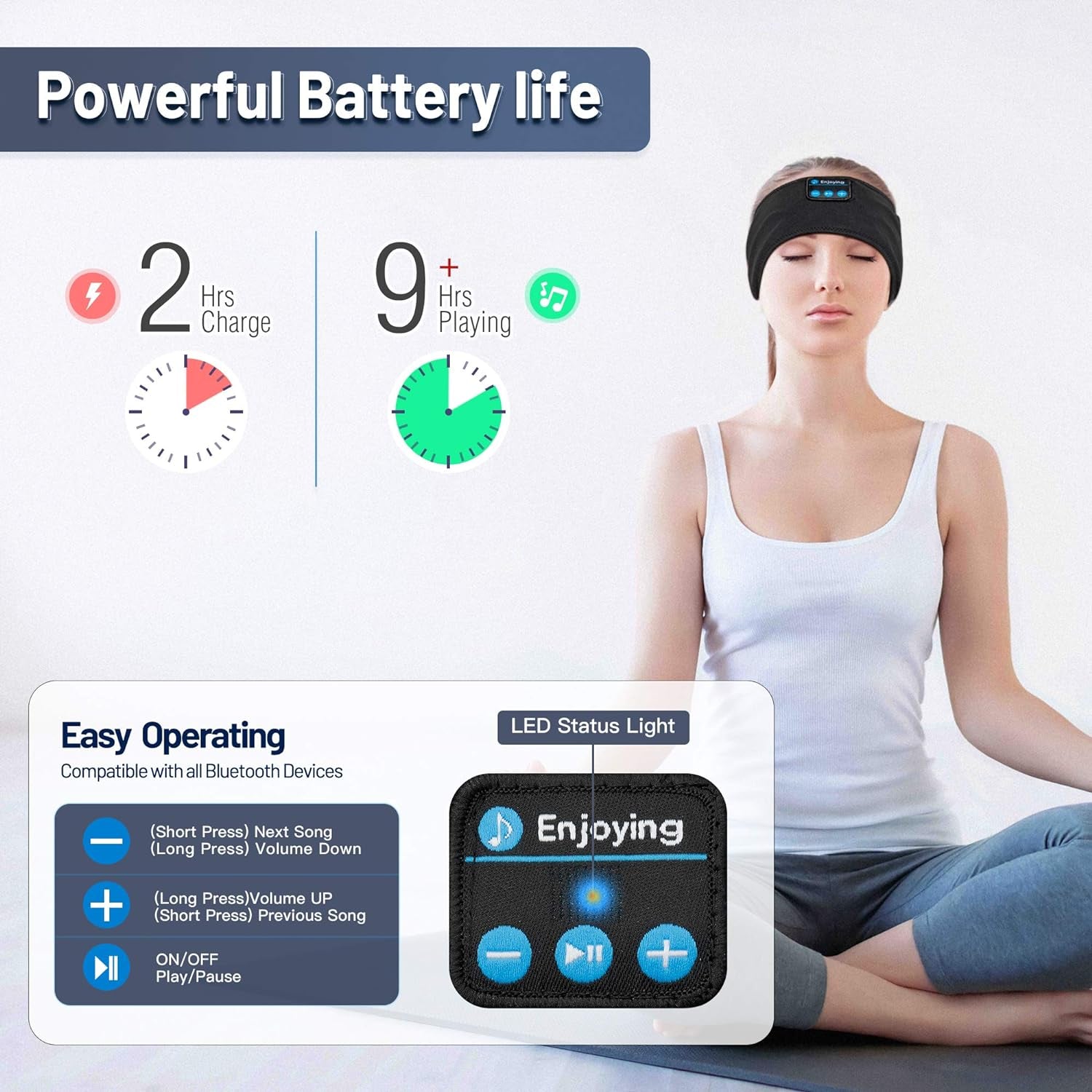 Bluetooth Sports Headband Headphones by  - Ultra-Thin HD Stereo for Workout, Travel, Meditation
