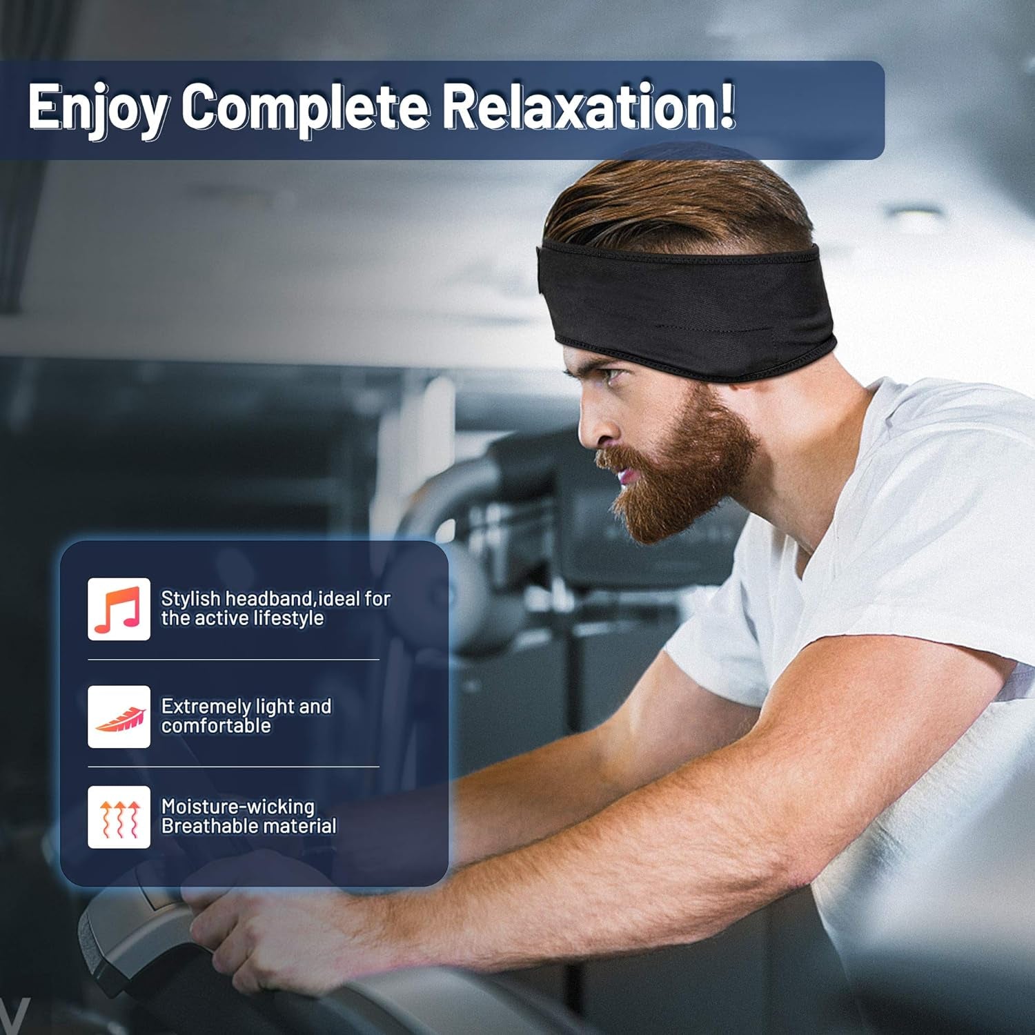 Bluetooth Sports Headband Headphones by  - Ultra-Thin HD Stereo for Workout, Travel, Meditation