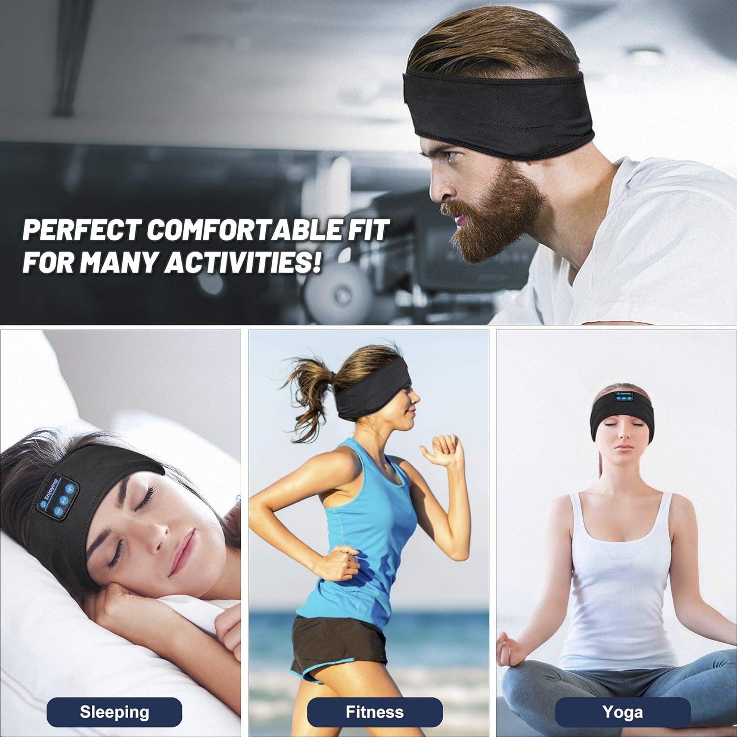Bluetooth Sports Headband Headphones by  - Ultra-Thin HD Stereo for Workout, Travel, Meditation